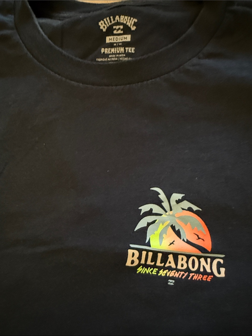 Billabong Navy Blue Tee with Sunset Palm Graphic